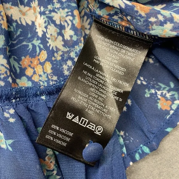 Anthropologie Sheer Babydoll‎ Blouse Blue Floral Size M Festival Boho Hippie NEW - Picture 11 of 11
